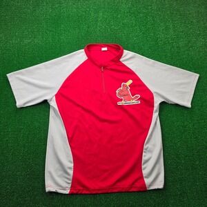 St Louis Cardinals Jersey Shirt Mens XL Red Gray 1/4 Zip Raglan Performance MLB